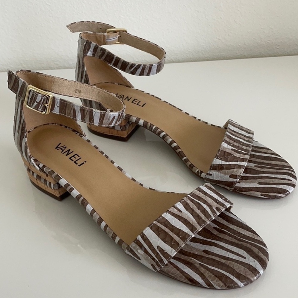 Vaneli Women's Brown Zebra Striped Sandals